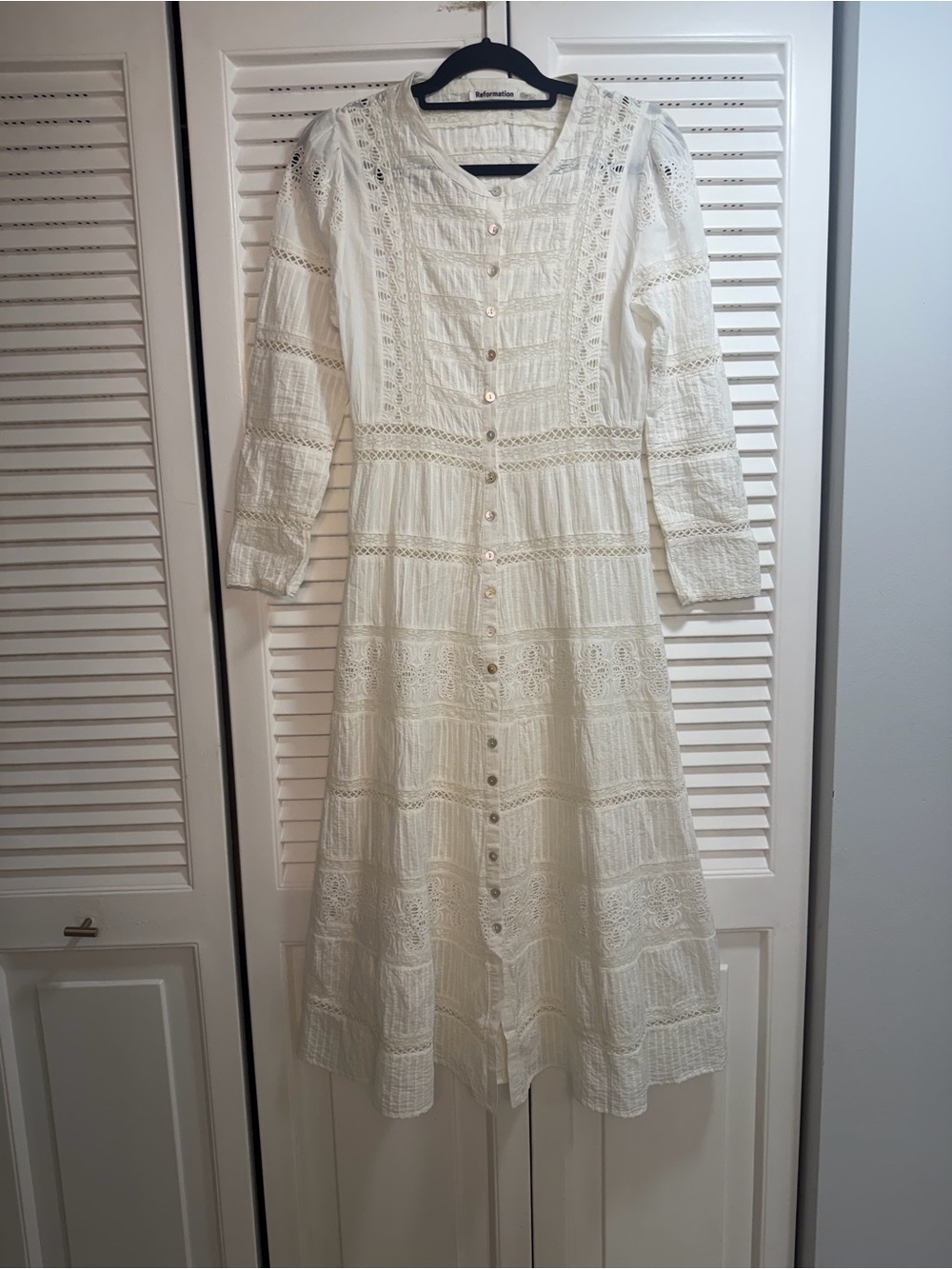 Reformation White Eyelet Cotton Button-Front Maxi Dress